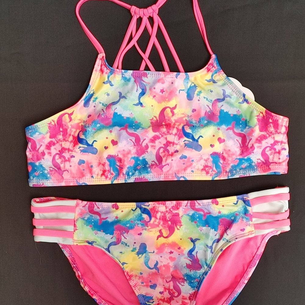 2 PIECE NEON MERMAID SIZE 18 GIRLS SWIMSUIT - Picture 1 of 5